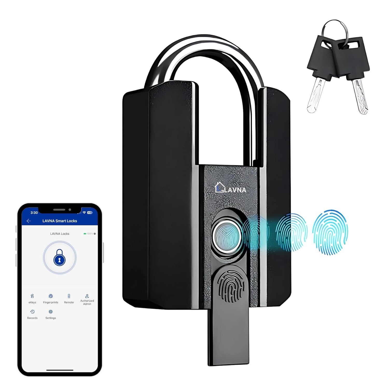 LAVNA Heavy Duty Smart Padlock — Fingerprint, App & Key (IP67)