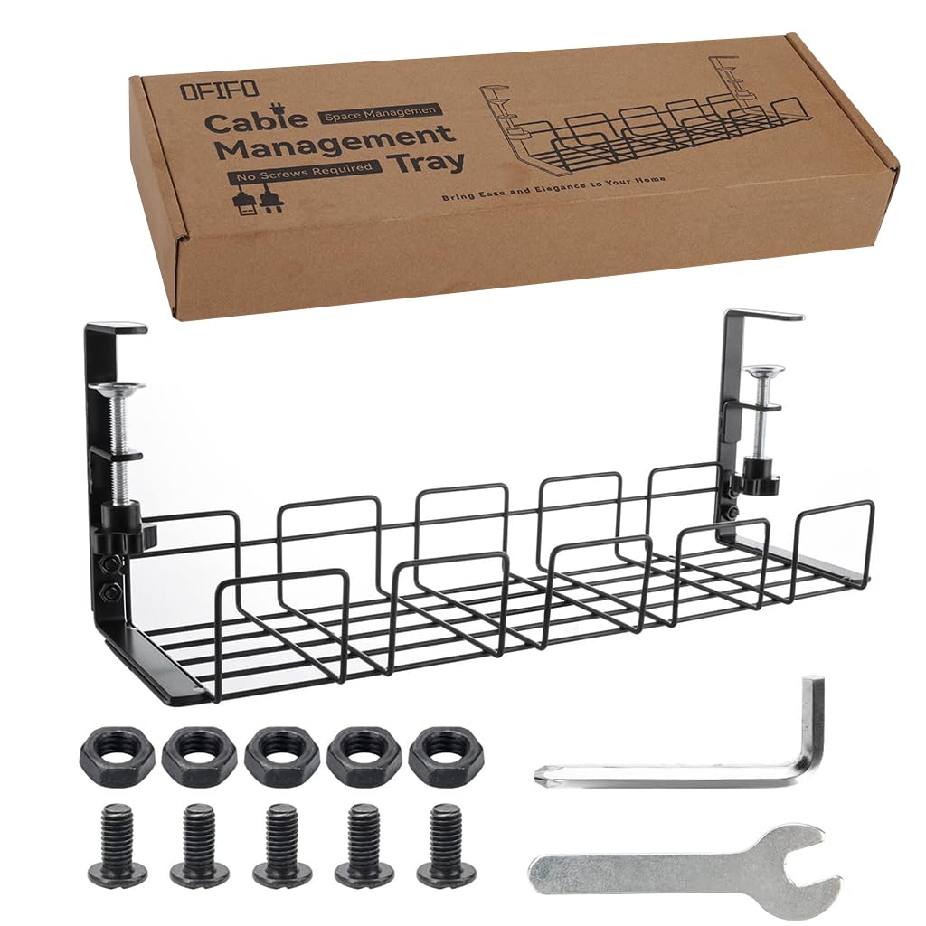 OFIFO No-Drill Under-Desk Cable Management Tray