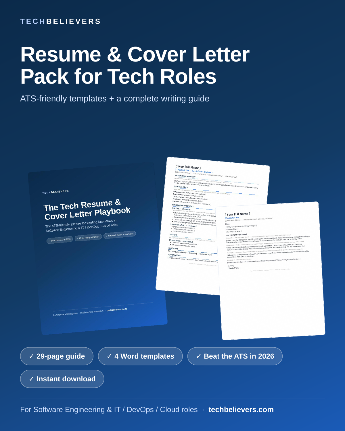 Resume & Cover Letter Pack for Tech Roles — ATS-Friendly Templates + Writing Guide