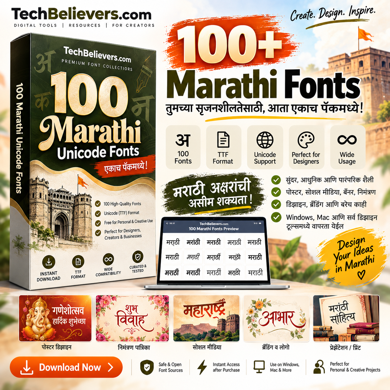 100+ Marathi Unicode Fonts Pack – 100 TTF Devanagari Font Styles screen 1