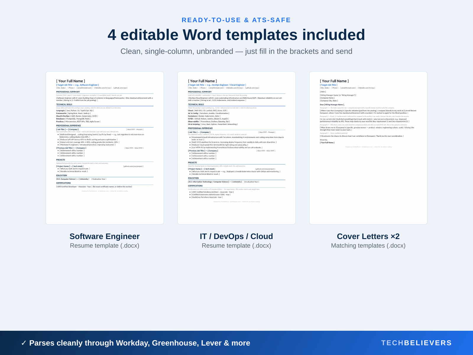 Resume & Cover Letter Pack for Tech Roles — ATS-Friendly Templates + Writing Guide preview 3